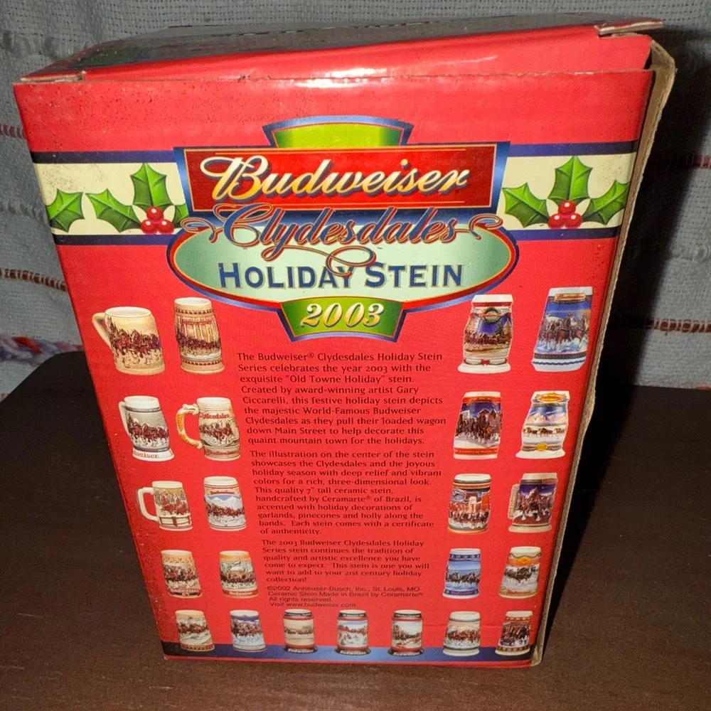 Vintage Budweiser 2003 Clydesdales Old Towne Holiday Stein - Red and‎ Blue